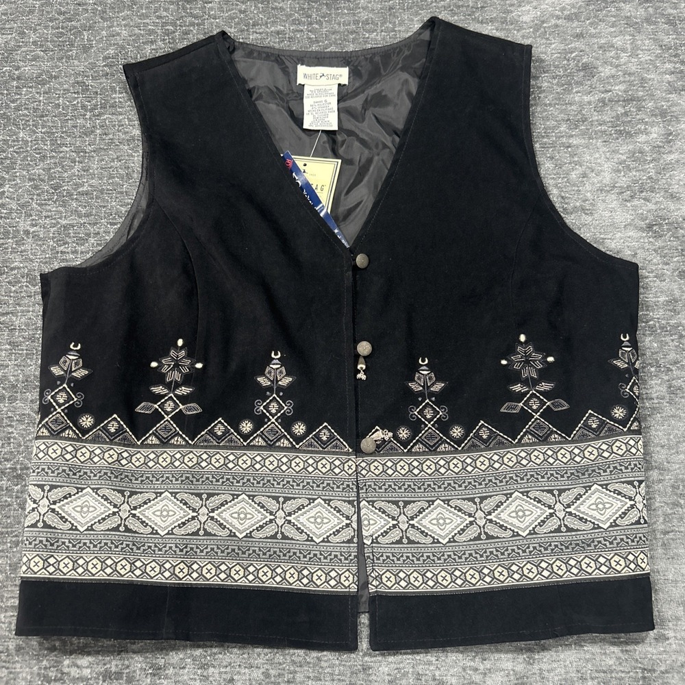 VTG White Stag Nordic Faux Suede Vest Boho Granny Rustic Fair Isle Preppy Large